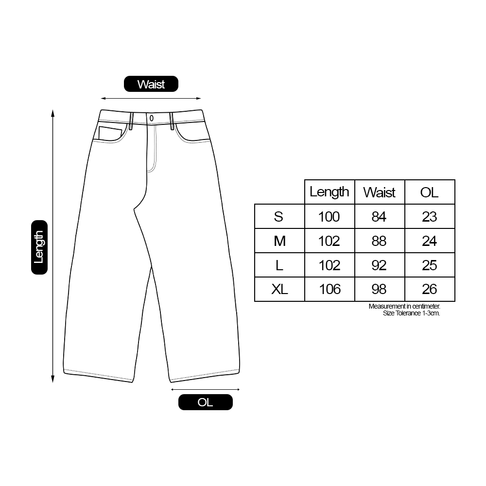 Size Chart TWIST BLACK WASHED BAGGY JEANS
